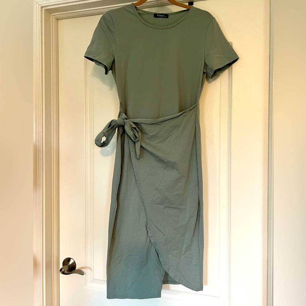 Sage green midi wrap dress